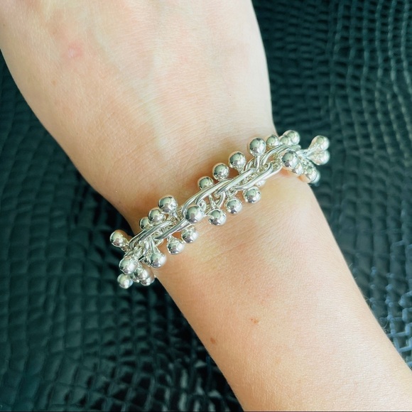 HEAVY Sterling Silver DNA Chain Link Ball Bead Toggle Clasp Bracelet - Picture 6 of 10